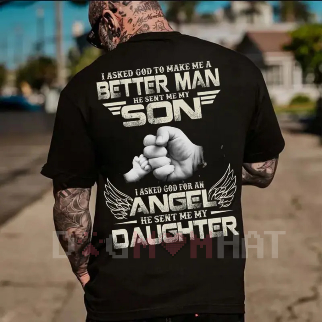 "God Made Me a Better Man" Dad Shirt – Christian Apparel, Father & Son Faith Tee