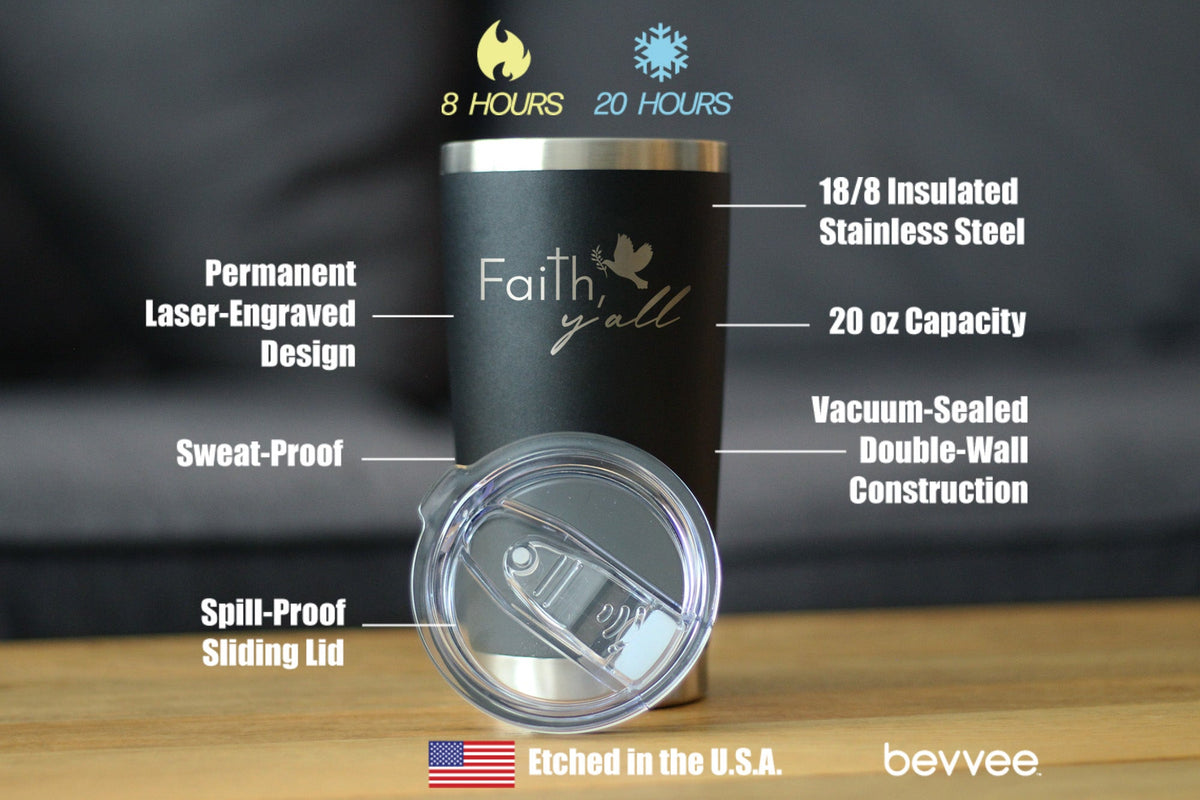Faith Y'all Insulated Coffee Tumbler with Sliding Lid Christianity Gifts for Christians 20oz Stainless Steel Tumbler