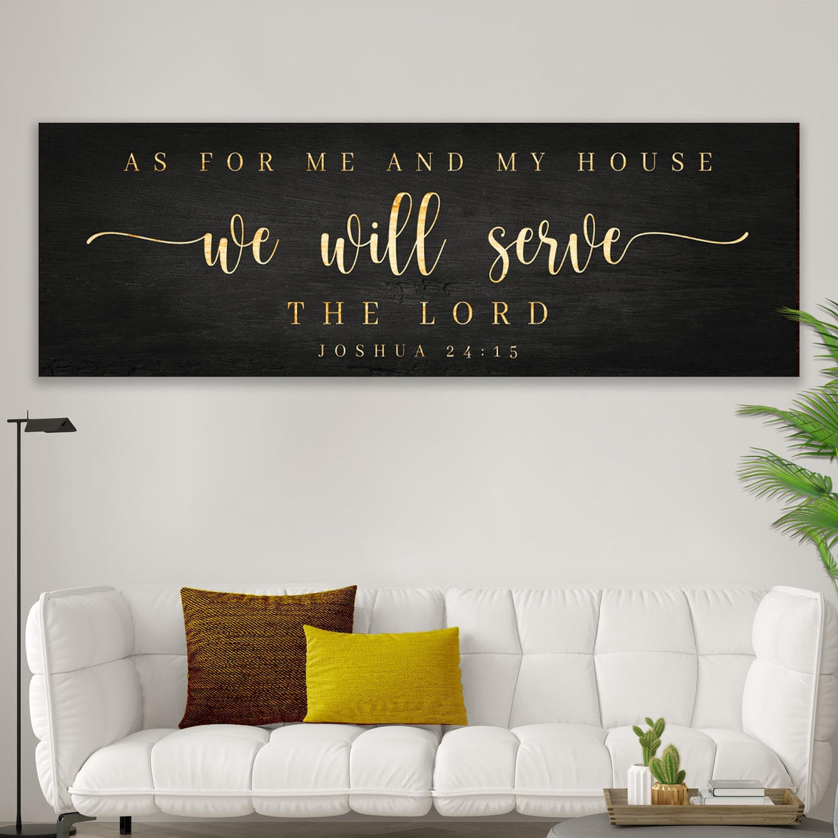 Joshua 24:15 - 'We Will Serve The Lord' Sign: Elegant Black and Gold Christian Wall Art, Religious Decor for Living Room